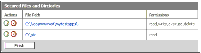 The figure shows the new file path in the list of secured paths.