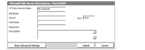 The figure shows the form for additional DSN information.