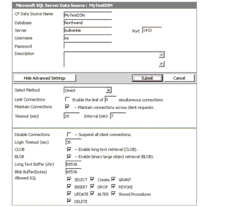 The figure shows the Advanced Settings for the data source.