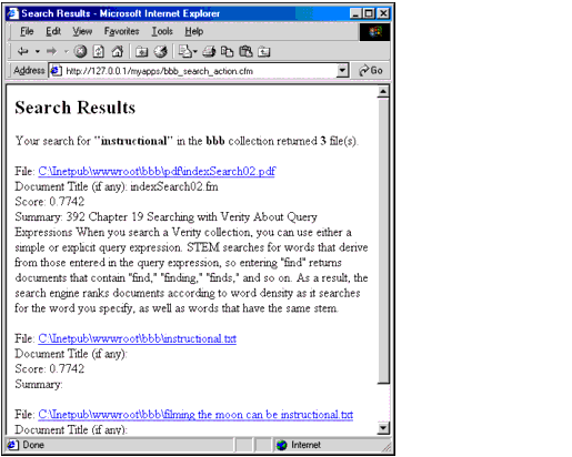 Results of a search showing the effects of the STEM operator and MANY modifier