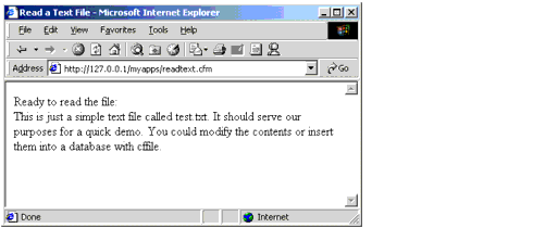 Results of viewing readtext.cfm in a browser.