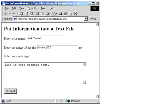 Submitting form with data for filed values.