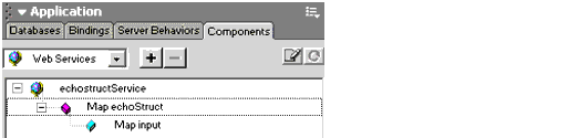 The echostruct web service shown in Dreamweaver MX