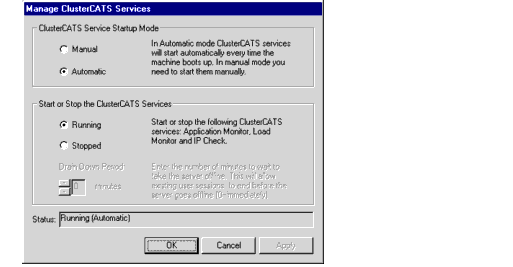 ClusterCATS Service dialog box