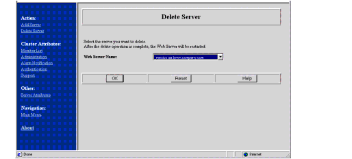 Delete Server page