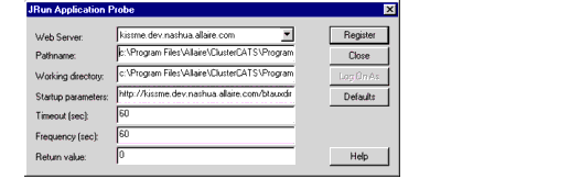 JRun Application Probe settings dialog box