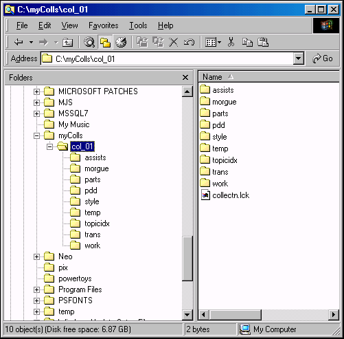 The figure shows the directory structure of an external collection. It lacks the custom and file directories that are characteristic of collections created by ColdFusion.